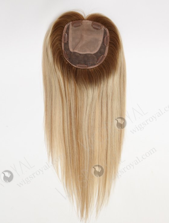 White Hair With Brown Highlight Full Coverage Hair Topper For Women Topper-138-23237