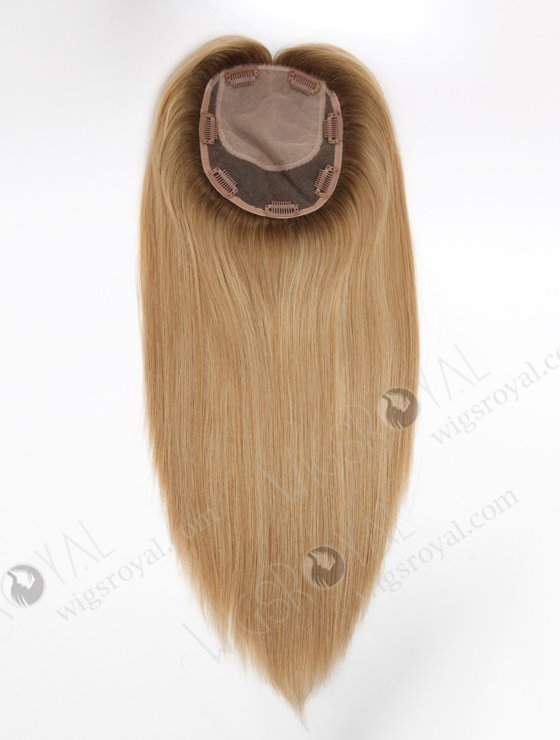 Best Quality All One Length Topper with Medium Golden Brown Roots Color Topper-151-23290