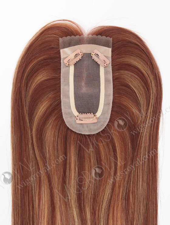 In Stock 2.75"*5.25" European Virgin Hair 16" Straight 33# with T33/27a# Highlights Color Monofilament Hair Topper-120-23310