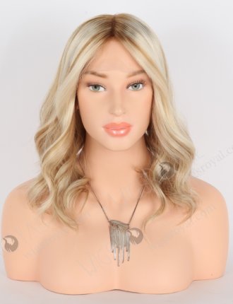 Blonde with Brown Highlights Wig Shoulder Length Luxury Double Drawn Wavy Human Hair GRD-08002
