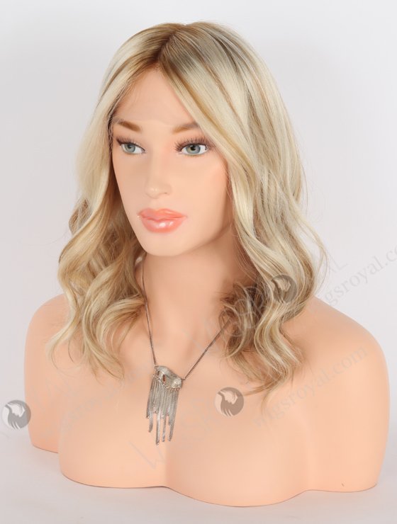 Blonde with Brown Highlights Wig Shoulder Length Luxury Double Drawn Wavy Human Hair GRD-08002-23579