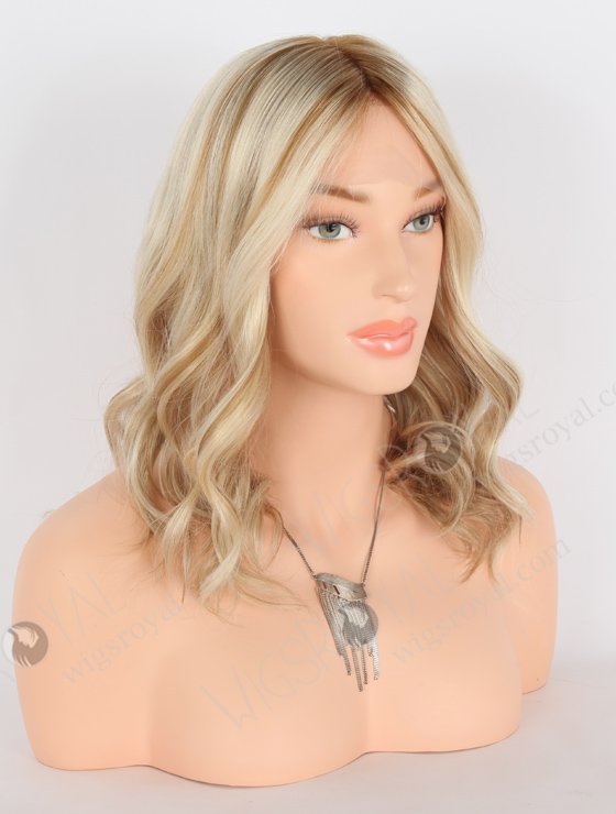 Blonde with Brown Highlights Wig Shoulder Length Luxury Double Drawn Wavy Human Hair GRD-08002-23581
