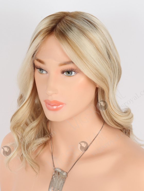 Blonde with Brown Highlights Wig Shoulder Length Luxury Double Drawn Wavy Human Hair GRD-08002-23582