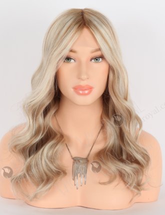 Best Glueless Wigs 16 Inch Double Drawn White Blonde with Brown Highlights Wavy European Hair GRD-08011