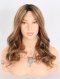 Charming Beach Wave Human Hair Lace Front Wigs 18 Inch Brown with Blonde Highlights Dark Roots RLF-08010