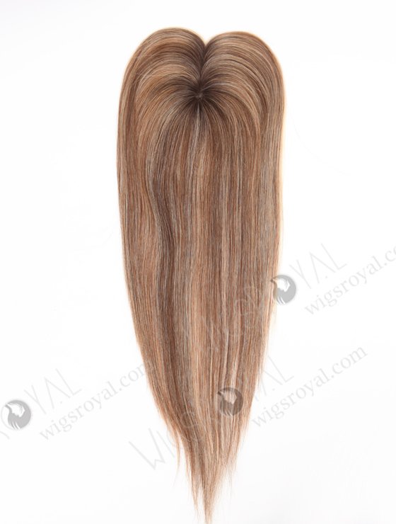In Stock 2.75"*5.25" European Virgin Hair 16" Straight 4#/10#/60# Mixed, Roots 3# Color Monofilament Hair Topper Topper-165-24660