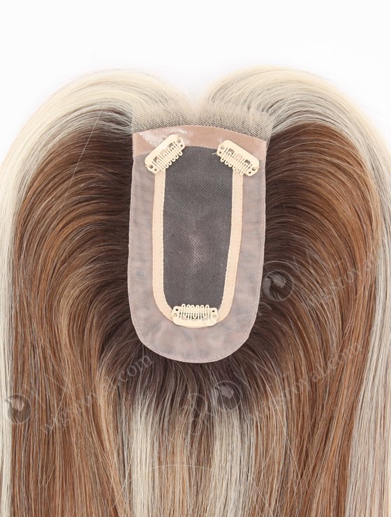 In Stock 2.75"*5.25" European Virgin Hair 16" Straight 4#/10#/60# Mixed, Roots 3# Color Monofilament Hair Topper Topper-165-24664