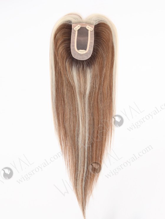 In Stock 2.75"*5.25" European Virgin Hair 16" Straight 4#/10#/60# Mixed, Roots 3# Color Monofilament Hair Topper Topper-165-24667