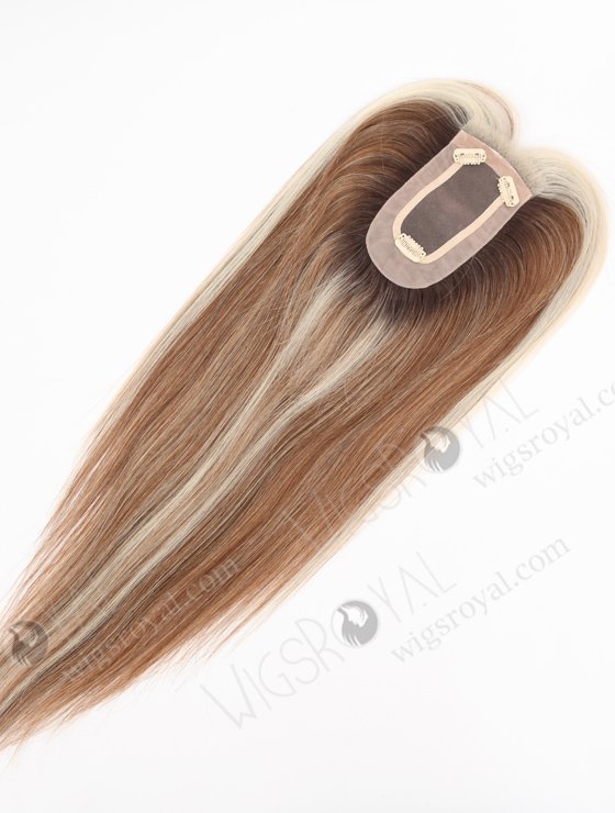 In Stock 2.75"*5.25" European Virgin Hair 16" Straight 4#/10#/60# Mixed, Roots 3# Color Monofilament Hair Topper Topper-165-24666