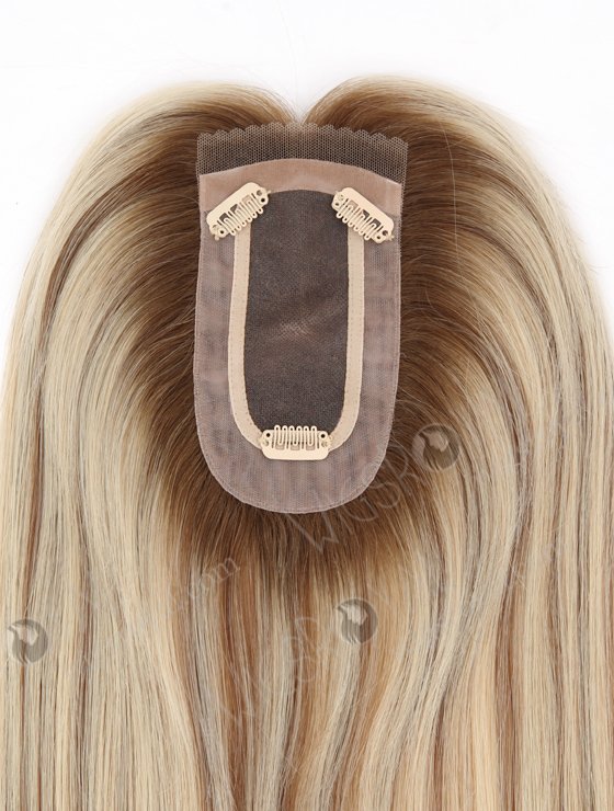 In Stock 2.75"*5.25" European Virgin Hair 20" Straight T9/60# With 9# Highlights Color Monofilament Hair Topper Topper-166-24676