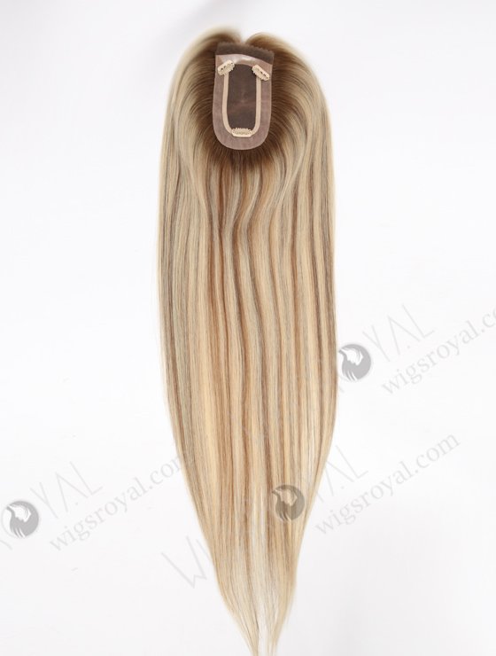 In Stock 2.75"*5.25" European Virgin Hair 20" Straight T9/60# With 9# Highlights Color Monofilament Hair Topper Topper-166-24678