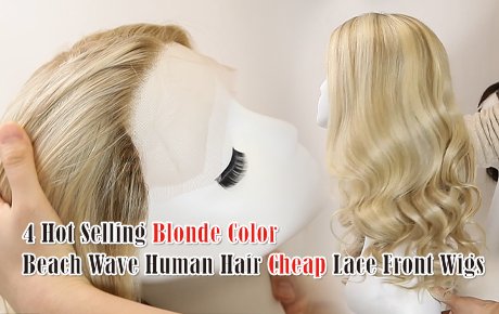 4 Hot Selling Blonde Color Beach Wave Human Hair Cheap Lace Front Wigs