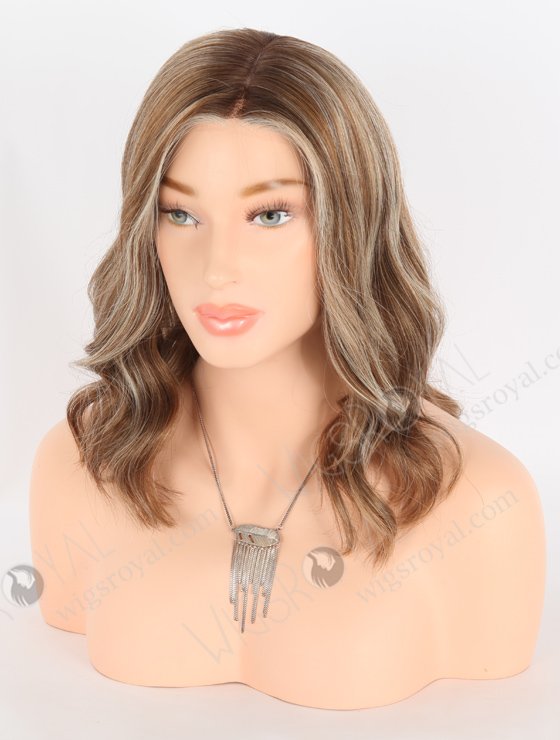In Stock European Virgin Hair 12" All One Length Beach Wave Base 4#/10#/60#, Roots 3# Color Lace Front Silk Top Glueless Wig GLL-08061-25165