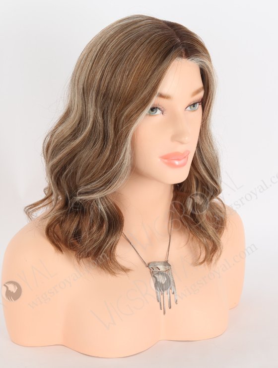In Stock European Virgin Hair 12" All One Length Beach Wave Base 4#/10#/60#, Roots 3# Color Lace Front Silk Top Glueless Wig GLL-08061-25164