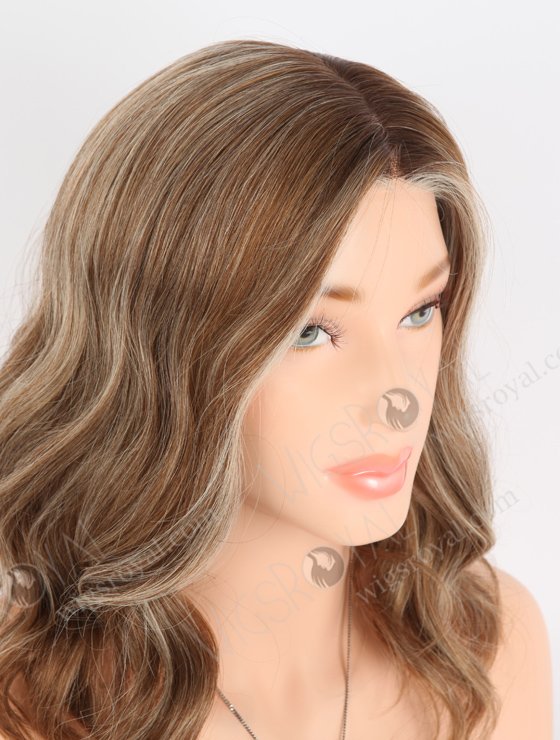 In Stock European Virgin Hair 12" All One Length Beach Wave Base 4#/10#/60#, Roots 3# Color Lace Front Silk Top Glueless Wig GLL-08061-25167