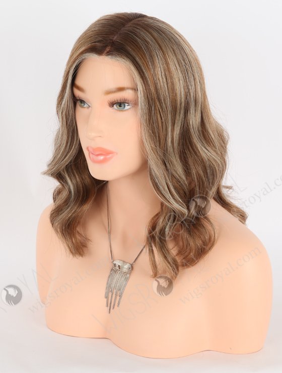 In Stock European Virgin Hair 12" All One Length Beach Wave Base 4#/10#/60#, Roots 3# Color Lace Front Silk Top Glueless Wig GLL-08061-25166