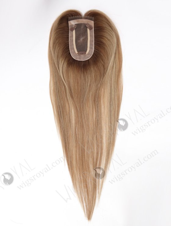 In Stock 2.75"*5.25" European Virgin Hair 16" Straight T4/8A#/T4/613# Mixed Color Monofilament Hair Topper Topper-175-25314