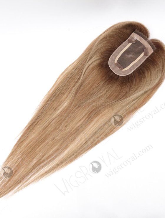 In Stock 2.75"*5.25" European Virgin Hair 16" Straight T4/8A#/T4/613# Mixed Color Monofilament Hair Topper Topper-175-25316
