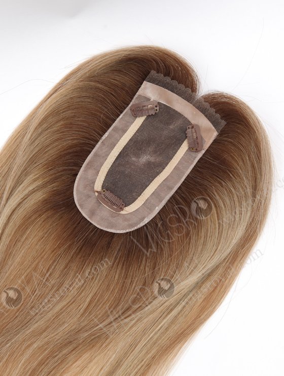 In Stock 2.75"*5.25" European Virgin Hair 16" Straight T4/8A#/T4/613# Mixed Color Monofilament Hair Topper Topper-175-25317