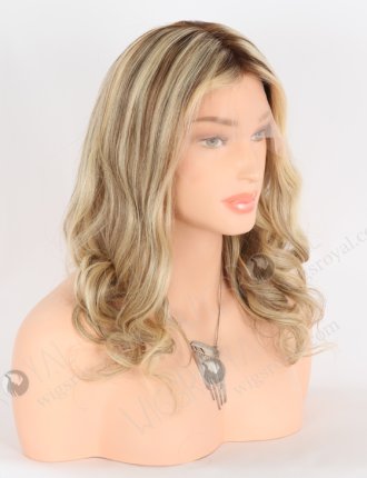 Gorgeous Wavy Hair Wigs Blonde with Brown Highlights | In Stock European Virgin Hair 16" Beach Wave T4/22# with 4# highlights Color Lace Front Silk Top Glueless Wig GLL-08046