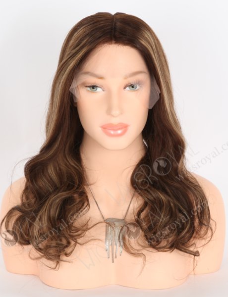 Trendy Wigs Best Real Hair Brown Hair Highlight Pretty Wigs | In Stock European Virgin Hair 18" Beach Wave 3# with T3/8# highlights Color Lace Front Silk Top Glueless Wig GLL-08048