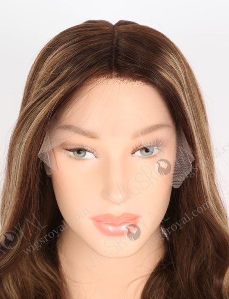 Trendy Wigs Best Real Hair Brown Hair Highlight Pretty Wigs | In Stock European Virgin Hair 18" Beach Wave 3# with T3/8# highlights Color Lace Front Silk Top Glueless Wig GLL-08048