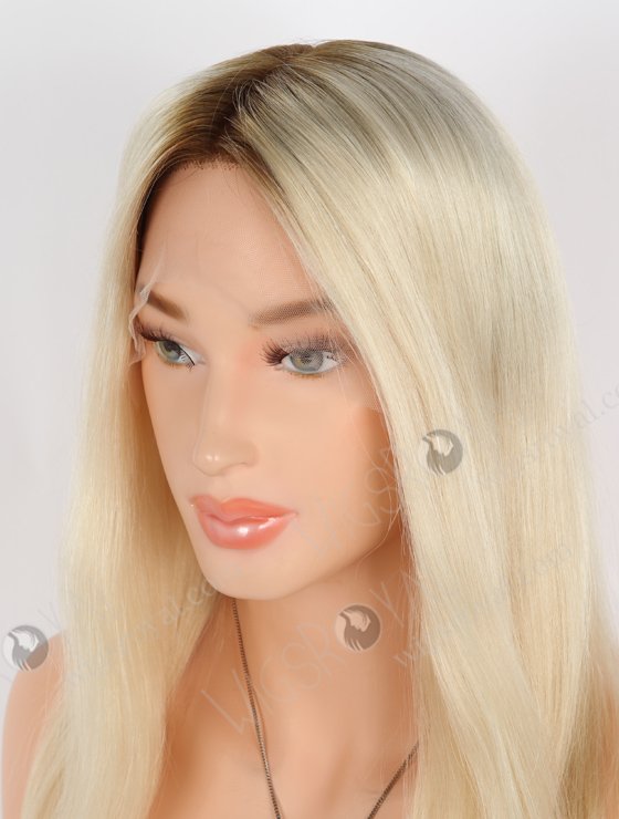 The Best Light Blonde Wig with Brown Roots Full Head Wig for Ladies | In Stock European Virgin Hair 16" Straight T9/60# Color Lace Front Silk Top Glueless Wig GLL-08039-25381