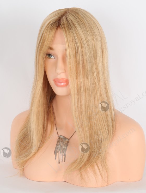 Quality Wigs Online Honey Blonde Wig with Brown Highlights | In Stock European Virgin Hair 16" Straight T8/16# with 8# highlights Color Lace Front Silk Top Glueless Wig GLL-08050-25491