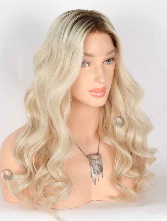20 Inch 100% Human Hair Brown Roots Long Wavy Platinum Blonde Lace Front Wigs RLF-08038-25650