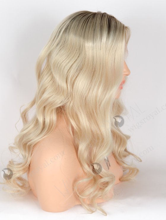 20 Inch 100% Human Hair Brown Roots Long Wavy Platinum Blonde Lace Front Wigs RLF-08038-25651