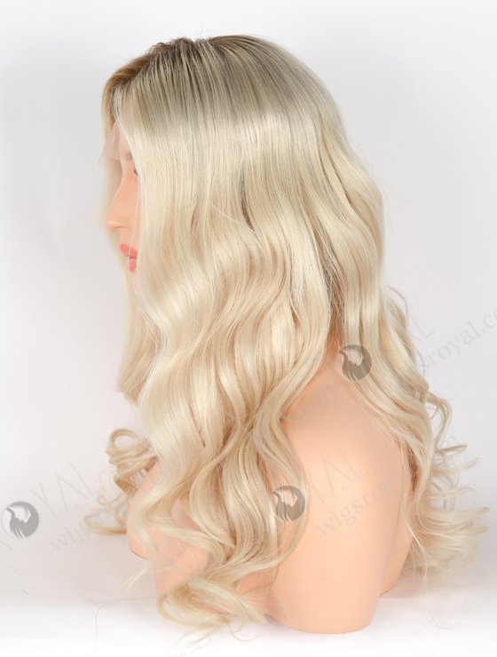 20 Inch 100% Human Hair Brown Roots Long Wavy Platinum Blonde Lace Front Wigs RLF-08038-25652