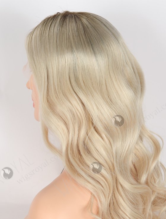 20 Inch 100% Human Hair Brown Roots Long Wavy Platinum Blonde Lace Front Wigs RLF-08038-25653