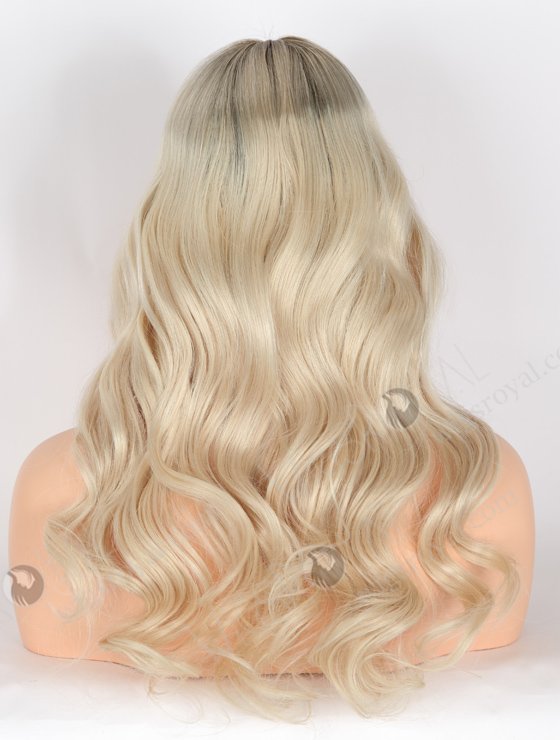 20 Inch 100% Human Hair Brown Roots Long Wavy Platinum Blonde Lace Front Wigs RLF-08038-25654
