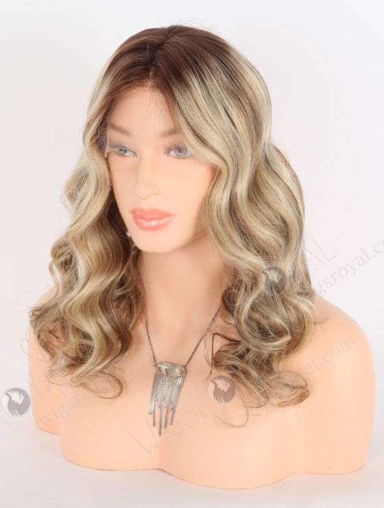 In Stock European Virgin Hair 16" Beach Wave T4/22# With 4# Highlights Color Lace Front Wig RLF-08023-25781
