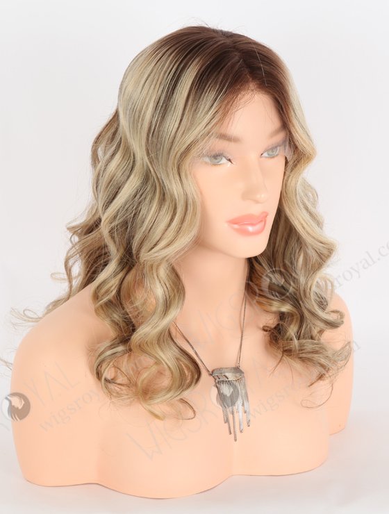 In Stock European Virgin Hair 16" Beach Wave T4/22# With 4# Highlights Color Lace Front Wig RLF-08023-25783