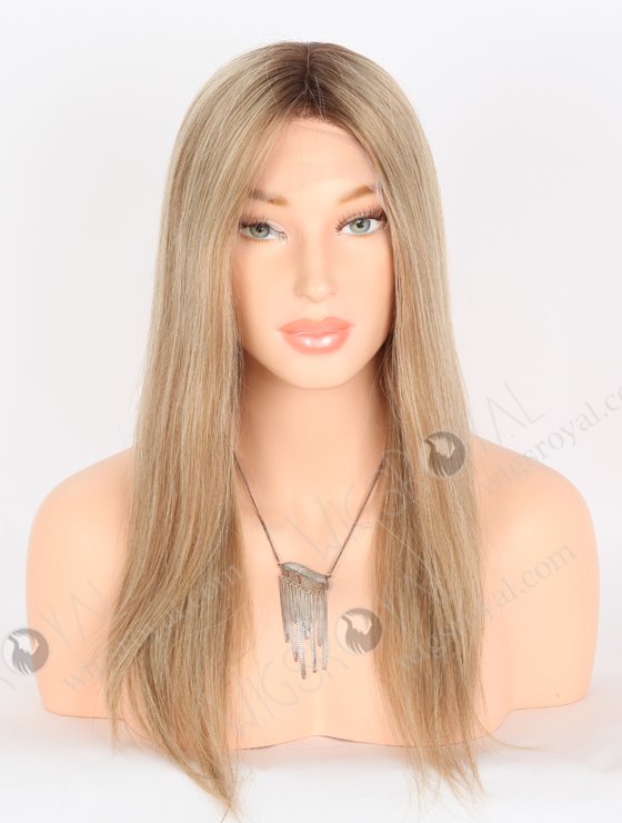 Brown Blonde Blended Wig With Dark Roots Most Natural Looking Wigs | In Stock European Virgin Hair 16" Straight T4/8a# and T4/613# Blended Color Lace Front Silk Top Glueless Wig GLL-08022-25908