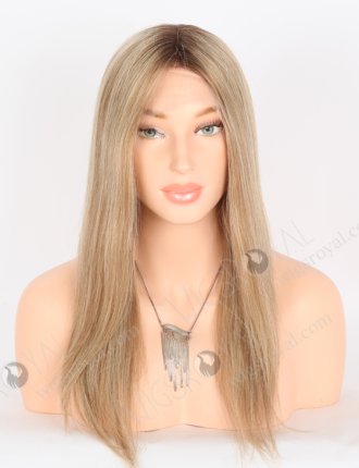 Brown Blonde Blended Wig With Dark Roots Most Natural Looking Wigs | In Stock European Virgin Hair 16" Straight T4/8a# and T4/613# Blended Color Lace Front Silk Top Glueless Wig GLL-08022