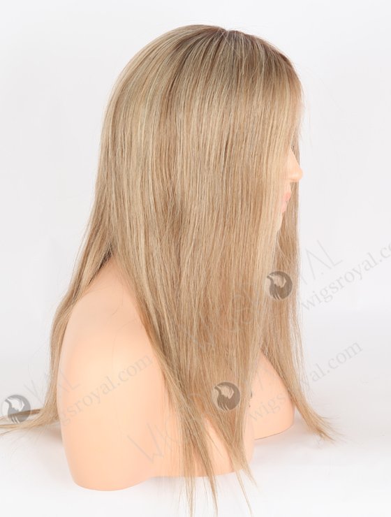 Brown Blonde Blended Wig With Dark Roots Most Natural Looking Wigs | In Stock European Virgin Hair 16" Straight T4/8a# and T4/613# Blended Color Lace Front Silk Top Glueless Wig GLL-08022-25913