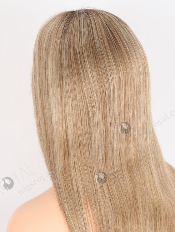 Brown Blonde Blended Wig With Dark Roots Most Natural Looking Wigs | In Stock European Virgin Hair 16" Straight T4/8a# and T4/613# Blended Color Lace Front Silk Top Glueless Wig GLL-08022-25914
