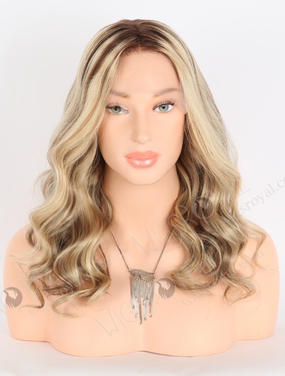 In Stock European Virgin Hair 16" Beach Wave T4/22# With 4# Highlights Color Lace Front Wig RLF-08022-26006