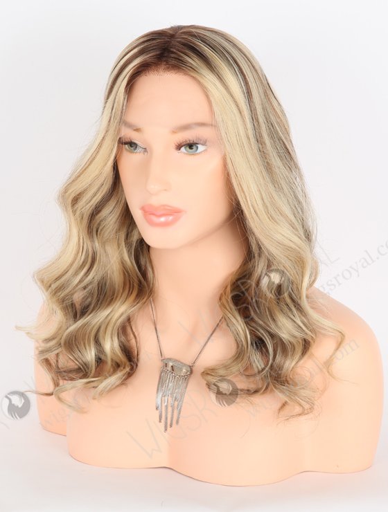 In Stock European Virgin Hair 16" Beach Wave T4/22# With 4# Highlights Color Lace Front Wig RLF-08022-26007