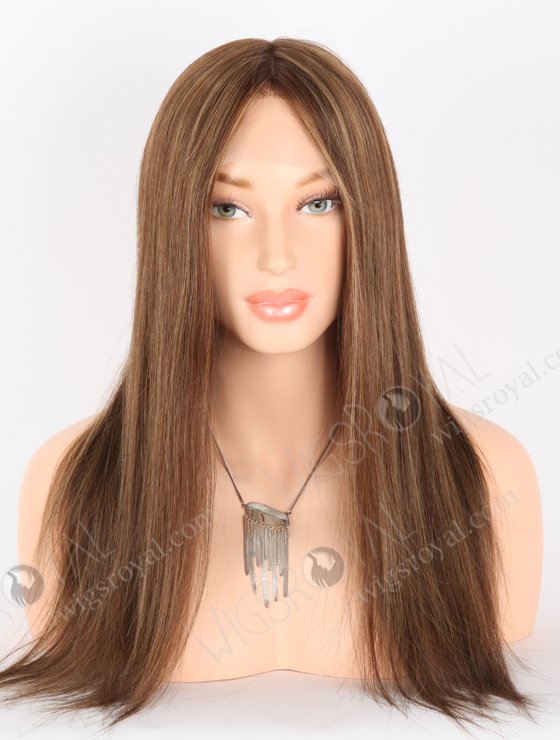 In Stock European Virgin Hair 18" Straight 4# With T4/8# Highlights Color Lace Front Silk Top Glueless Wig GLL-08071-26065
