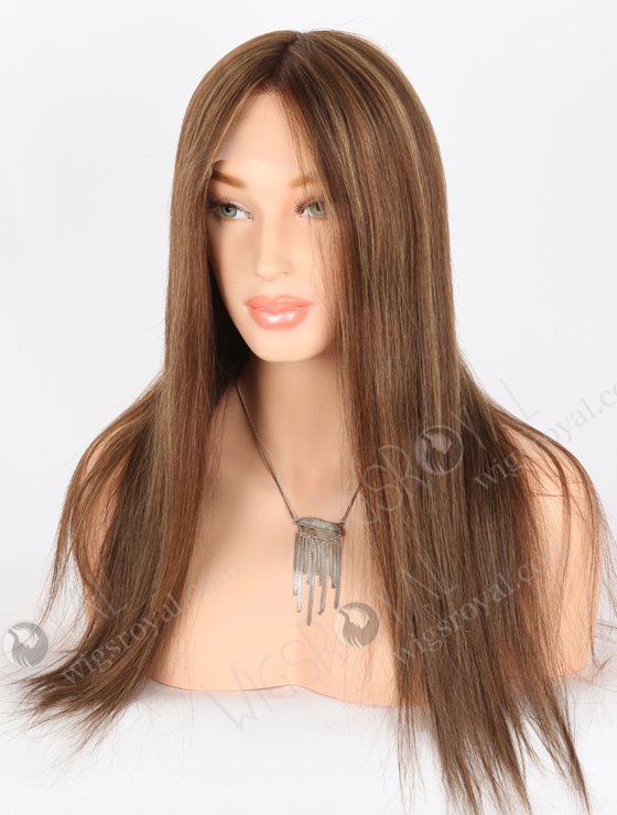 In Stock European Virgin Hair 18" Straight 4# With T4/8# Highlights Color Lace Front Silk Top Glueless Wig GLL-08071-26068