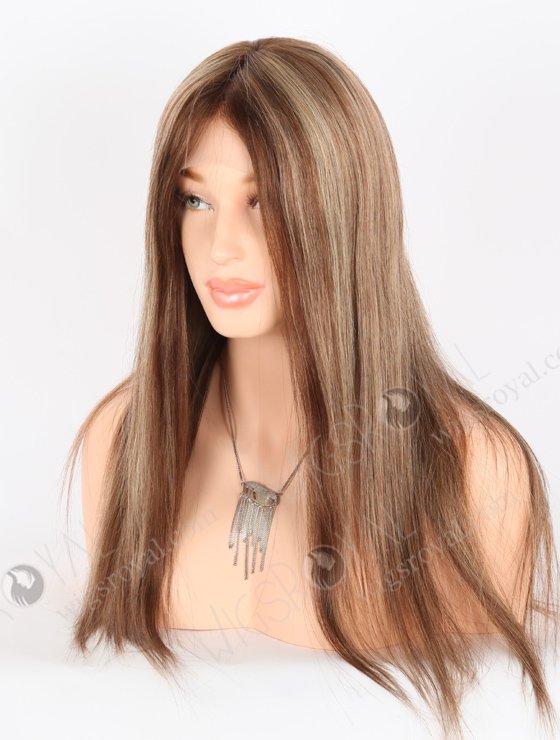 In Stock European Virgin Hair 18" Straight 4/8/14# Highlights, Roots 4# Color Lace Front Silk Top Glueless Wig GLL-08068-26077