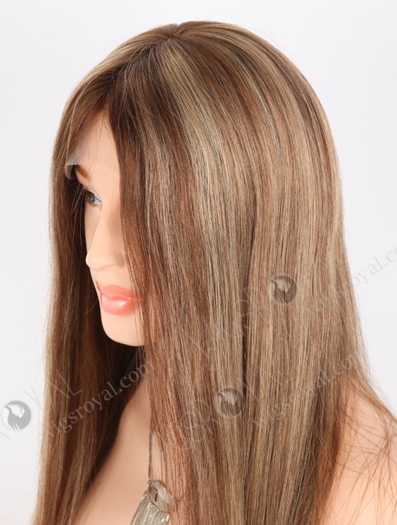 In Stock European Virgin Hair 18" Straight 4/8/14# Highlights, Roots 4# Color Lace Front Silk Top Glueless Wig GLL-08068-26079
