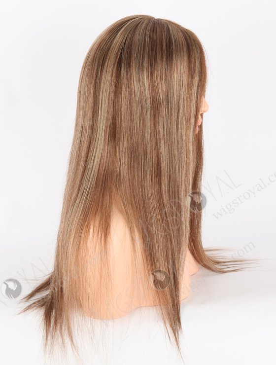 In Stock European Virgin Hair 18" Straight 4/8/14# Highlights, Roots 4# Color Lace Front Silk Top Glueless Wig GLL-08068-26080