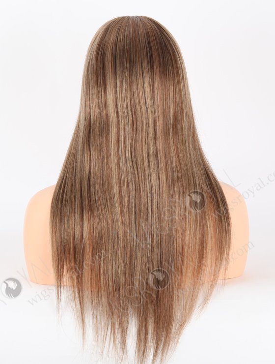 In Stock European Virgin Hair 18" Straight 4/8/14# Highlights, Roots 4# Color Lace Front Silk Top Glueless Wig GLL-08068-26082