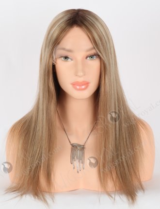 In Stock European Virgin Hair 16" Straight T4/8a# With T4/613#  Highlights Color Lace Front Silk Top Glueless Wig GLL-08067