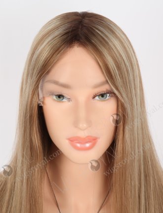 In Stock European Virgin Hair 16" Straight T4/8a# With T4/613#  Highlights Color Lace Front Silk Top Glueless Wig GLL-08067