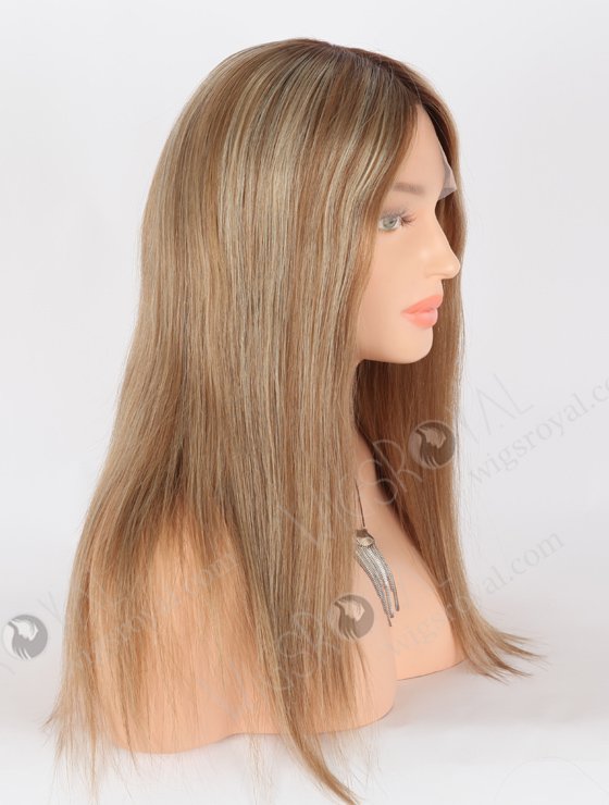 In Stock European Virgin Hair 16" Straight T4/8a# With T4/613#  Highlights Color Lace Front Silk Top Glueless Wig GLL-08067-26094